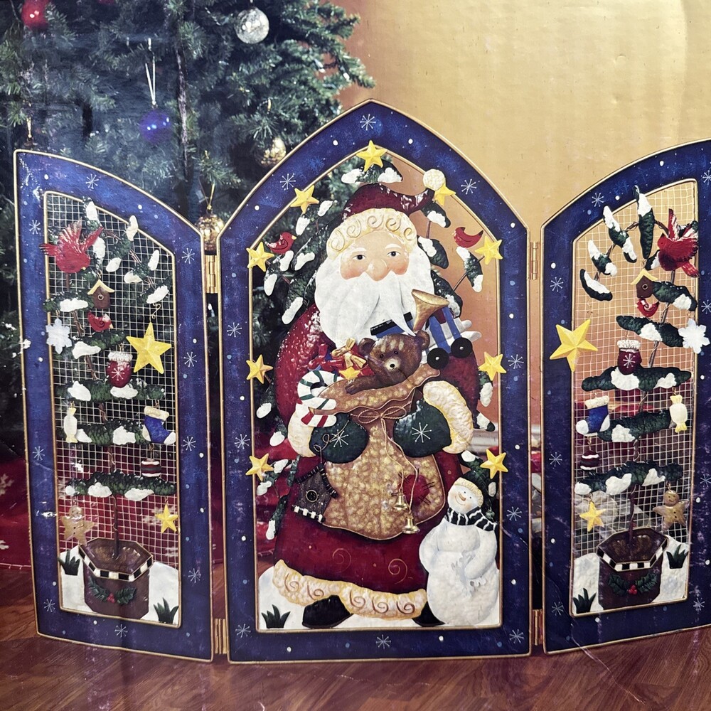 3-Dimensional Metal HOLIDAY SANTA CLAUSE Tri-Fold Fireplace Screen 36”Tall x50”
